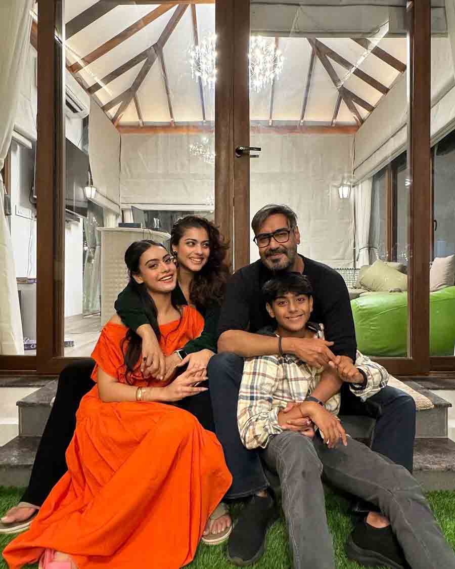 Kajol dropped a wholesome family portrait with Ajay, daughter Nysa and son Yug.  