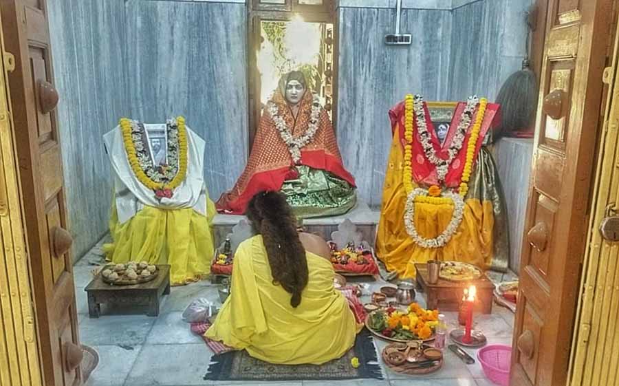 Puja in progress at the Adyapith temple on Wednesday