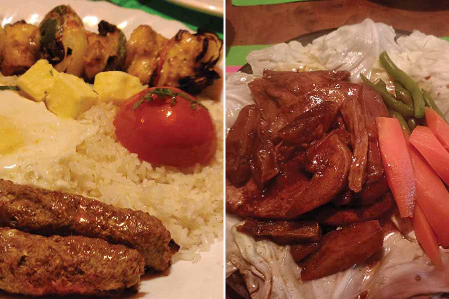 Chelo Kebab and Chicken Sizzler, two iconic dishes at Peter Cat, Park Street