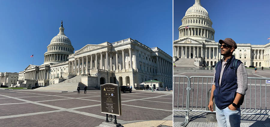 You see the US Capitol building right ahead of you as you step out of Union Station. The walk is less than 10 minutes. The building is grand, and you are free to walk on the premises and be touristy