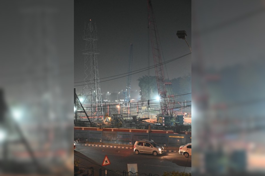 The Metro construction site near the Kolkata airport on Thursday night.