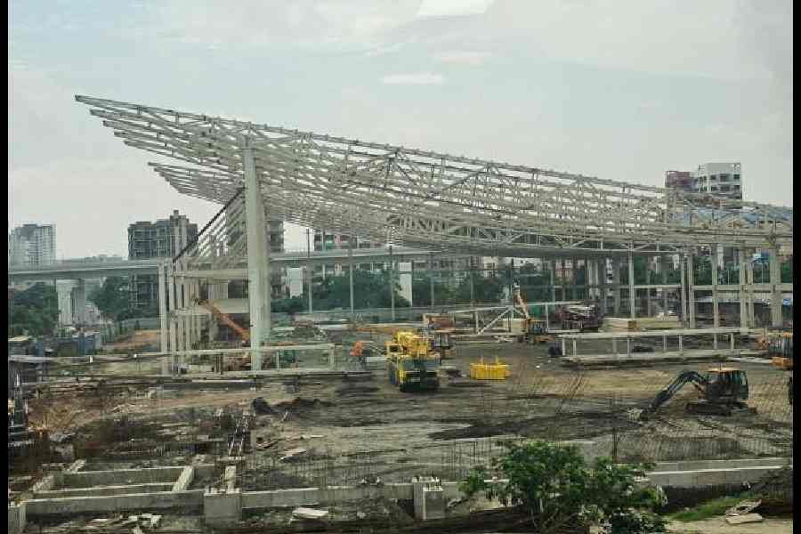 The exhibition space being built next to Biswa Bangla Convention Centre
