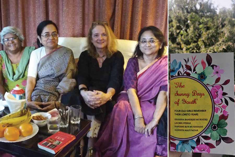 (L-R) Nandita, Krishna, Laurel and Nandini; (extreme right) their book, ‘The Sunny Days of Youth’ launched in November 2022