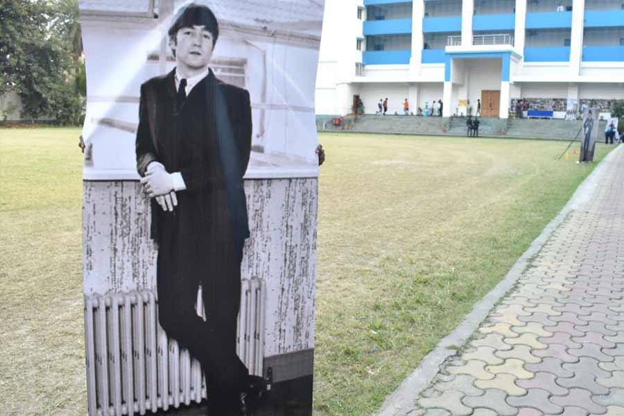 Beatles memorabilia and standees were put up all around the school