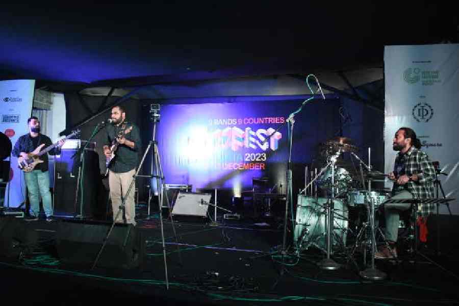 Vocalist-guitarist Arinjoy Sarkar, bassist Aakash Ganguly, and drummer Sounak Roy