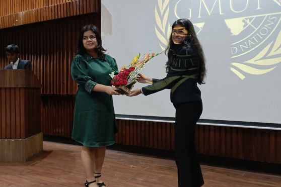 A glimpse from the felicitation ceremony at the G-MUN 2023 event.
