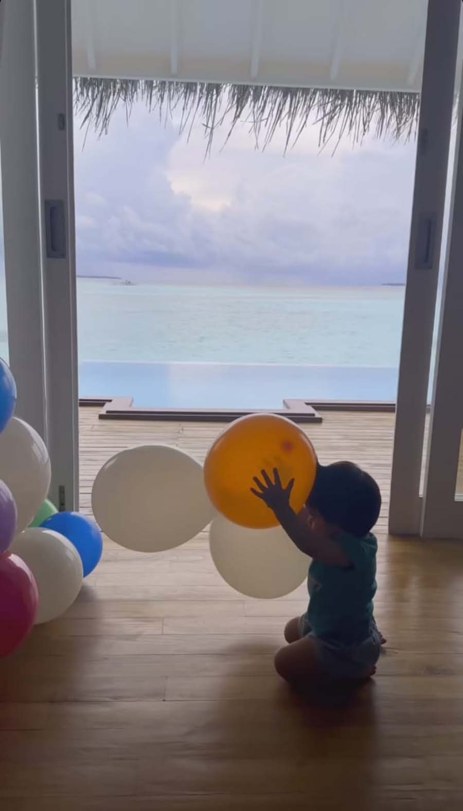 In one of the videos shared by the actress, Devi was seen playing with birthday balloons. 