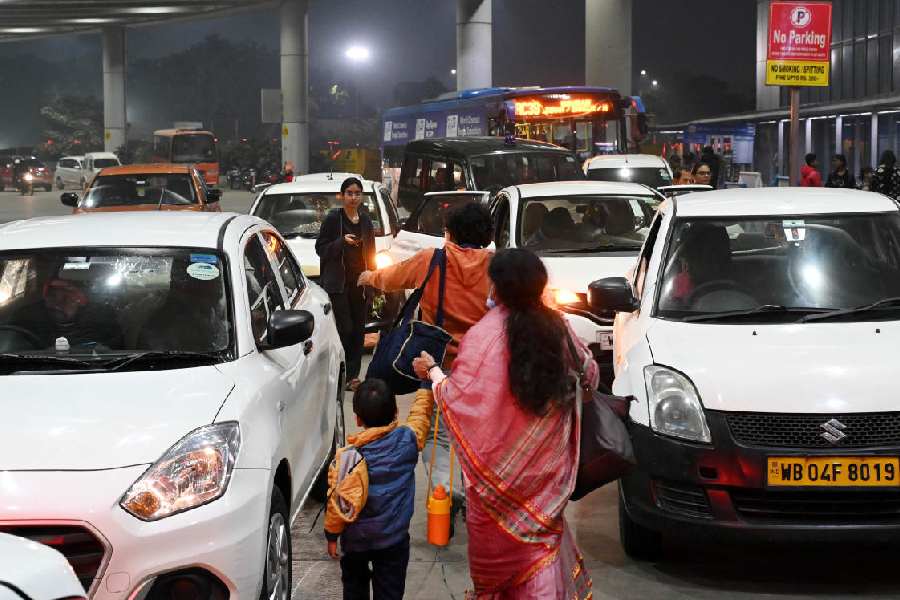 Vehicles across lanes in front of the Calcutta airport on January 4.