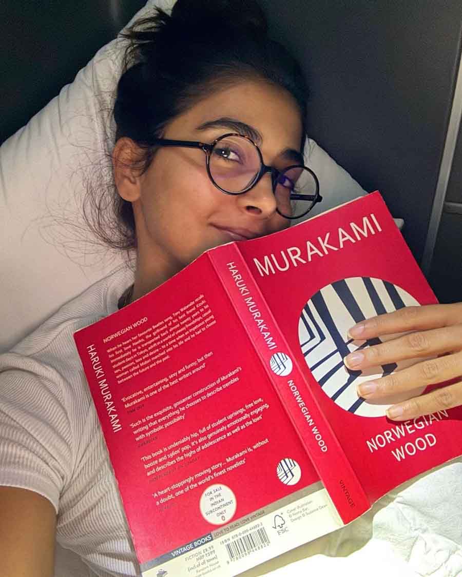 Murakami turned out to be one of the winter reads of Pooja Hegde, who clicked a selfie with a copy of the Japanese author’s 1987 novel Norwegian Wood. “Murakami, you make me cry.. you brilliant, twisted, beautiful, soul provoking GENIUS 🥺❤️,” the Mohenjo Daro actress wrote.
