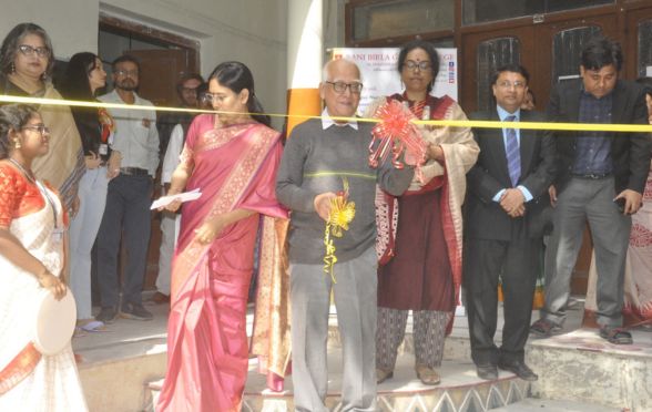 Prof Pabitra Sarkar inaugurating the book fair at Rani Birla College