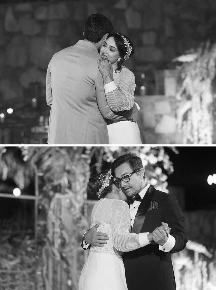 Ira danced with husband Nupur and father Aamir on her special day.  