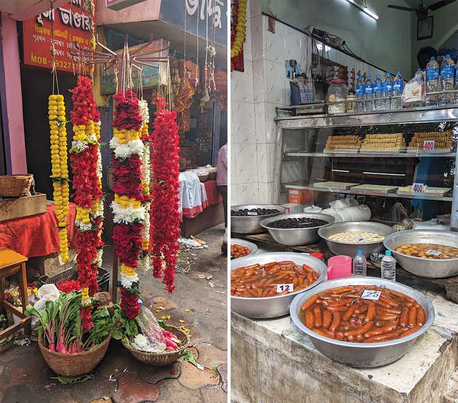 The route leading to Tarapith temple is lined with shops that cater to devotees seeking offerings and souvenirs, as well as sweet shops selling the famed local delicacy – langcha 