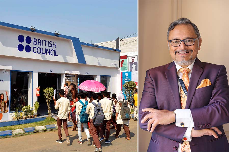 Bookworms head to the British Council Pavilion during last year’s Boi Mela and (right) Debanjan Chakrabarti, director of British Council’s operations in East and Northeast India
