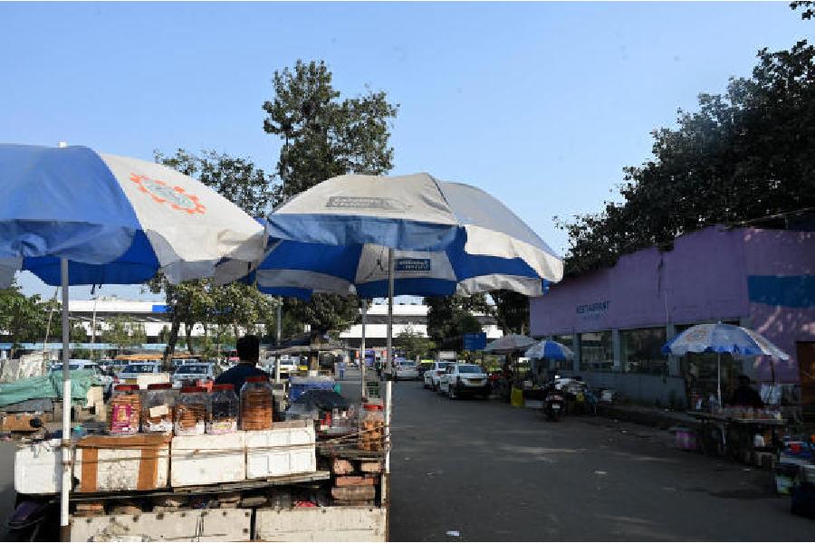 Some of the illegal stalls that have come up near the old domestic terminal of the Kolkata airport