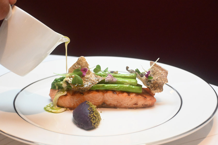 The new menu features a blend of innovation and tradition. Each dish is crafted using local and international ingredients. In picture: Braised Scottish Salmon Steak with a quenelle of blue potato and pistachio mash