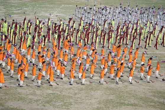A top angle view of the drill showcased by students from classes 1 to 5. Amidst the pulsating energy and echoing cheers, the event transcended mere competition, evolving into a carnival of celebration. 