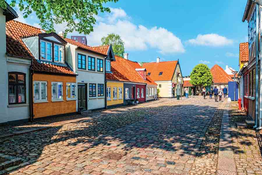 Colored traditional houses in old town of Odense, Denmark