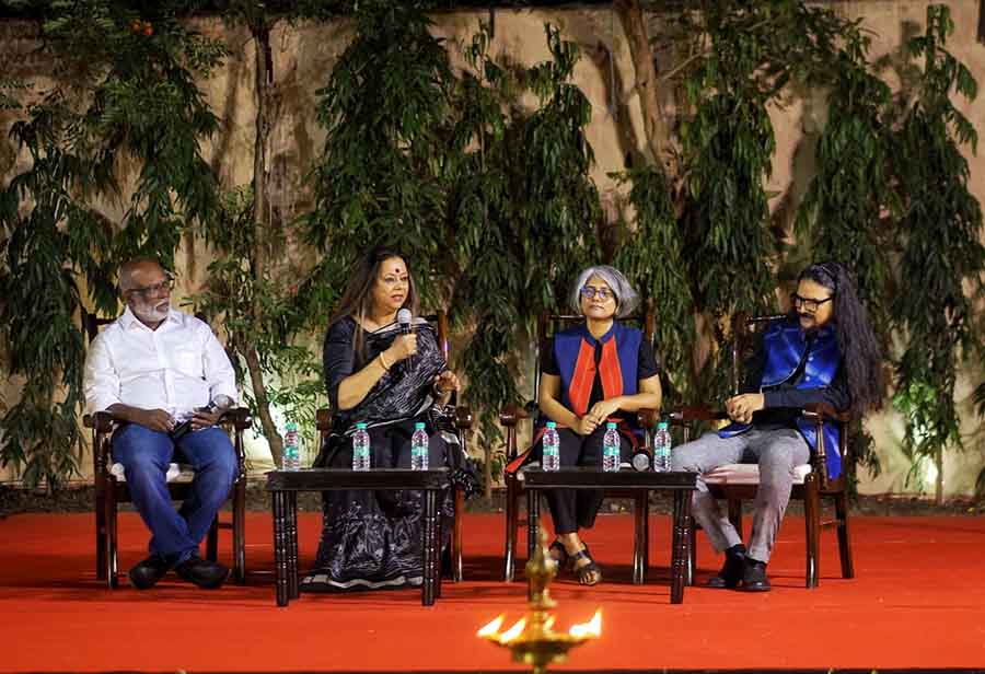 There was a panel discussion after the inauguration event with curator Ina Puri, artists Kamruzzaman Shadhin of the Gidree Bawlee Foundation of Arts in Bangladesh, and Sudharak Olwe, talking about the special exhibition, titled ‘Stories of Light & Song: Contemporary Practices in Asia’