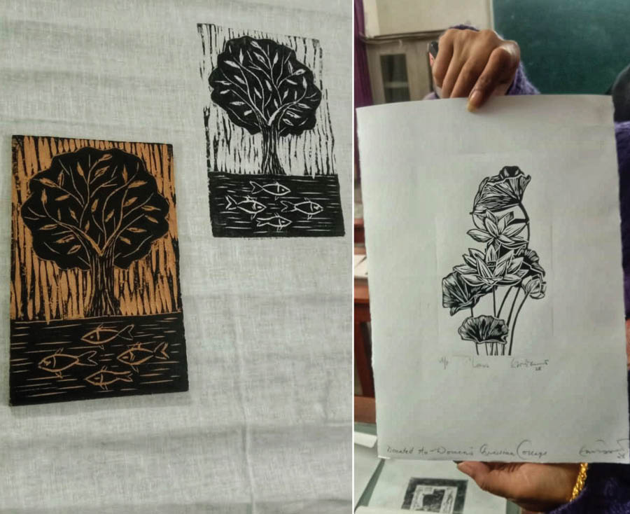 The highlight of the workshop was the opportunity for each student to learn and present two engraved blocks and prints under Chatterjee's expert guidance. Participants were exposed to the intricate techniques of woodblock cutting and printing, allowing them to explore their artistic talents and develop hands-on skills in this traditional art form