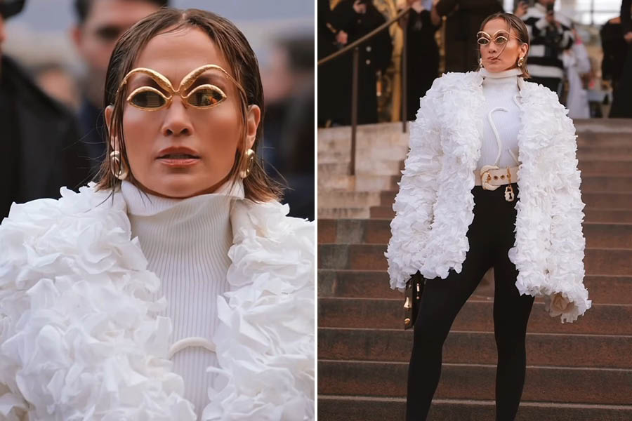 Jennifer Lopez  Jennifer Lopez turns heads in custom coat made of