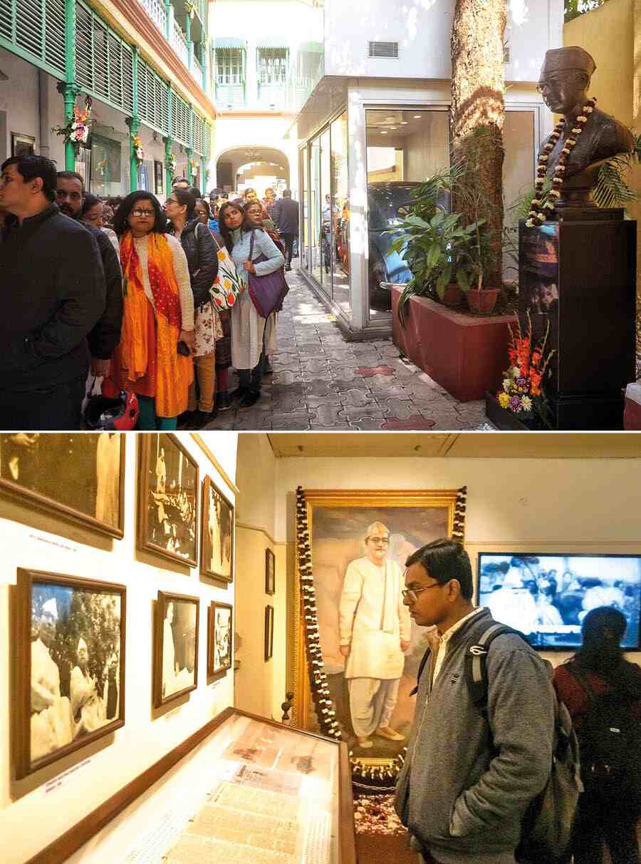 Visitors at the museum at Netaji Bhavan, the Bose family residence on Elgin Road, on Tuesday