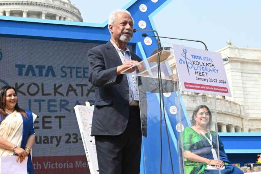 Nobel laureate Abdulrazak Gurnah at the inauguration of the Tata Steel Kolkata Literary Meet at the Victoria Memorial on Tuesday.