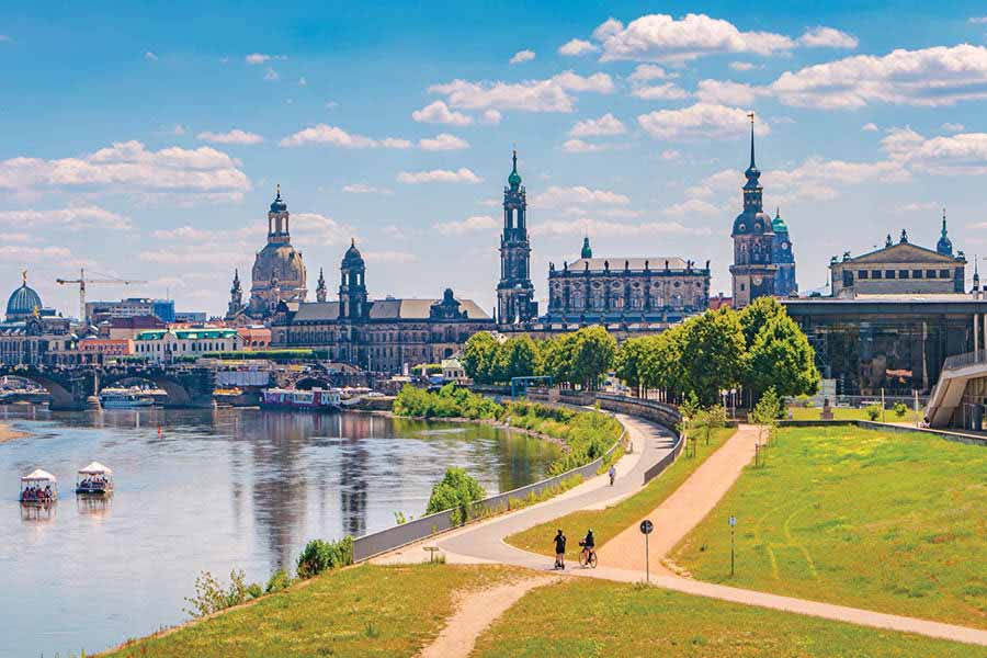 A view of the Dresden’s historical downtown, as the Elbe flows by