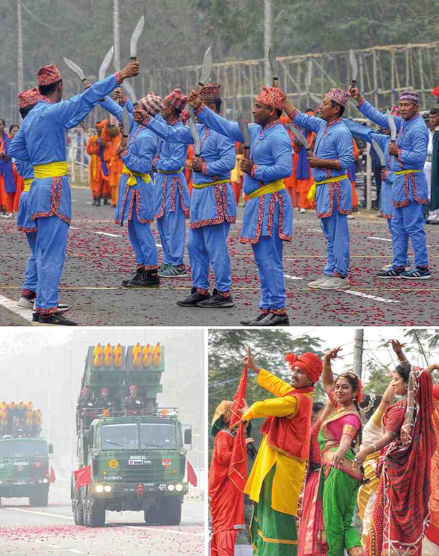 The Indian Army, Air Force, Navy and others carry out rehearsals for the annual Republic Day parade on Red Road   