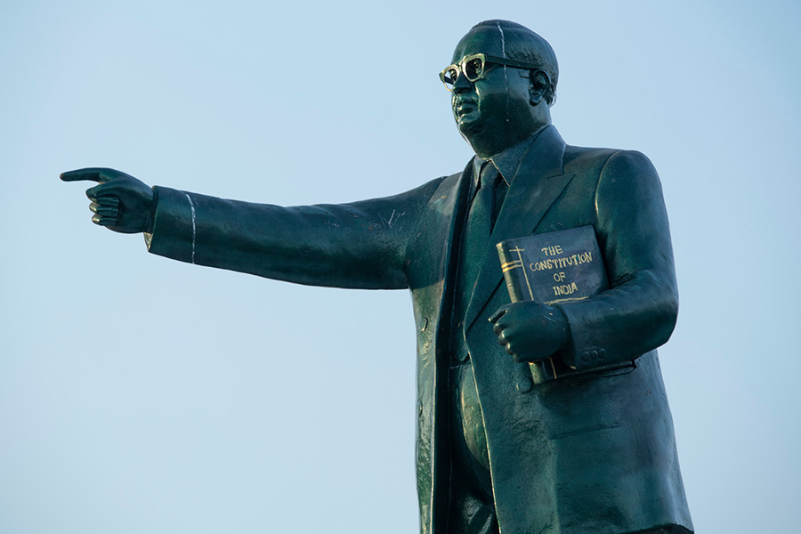 A statue of Dr. B. R. Ambedkar, who a social reformer and political leader. He headed the committee drafting the Constitution of India and served as Law and Justice minister in the first cabinet of Jawaharlal Nehru