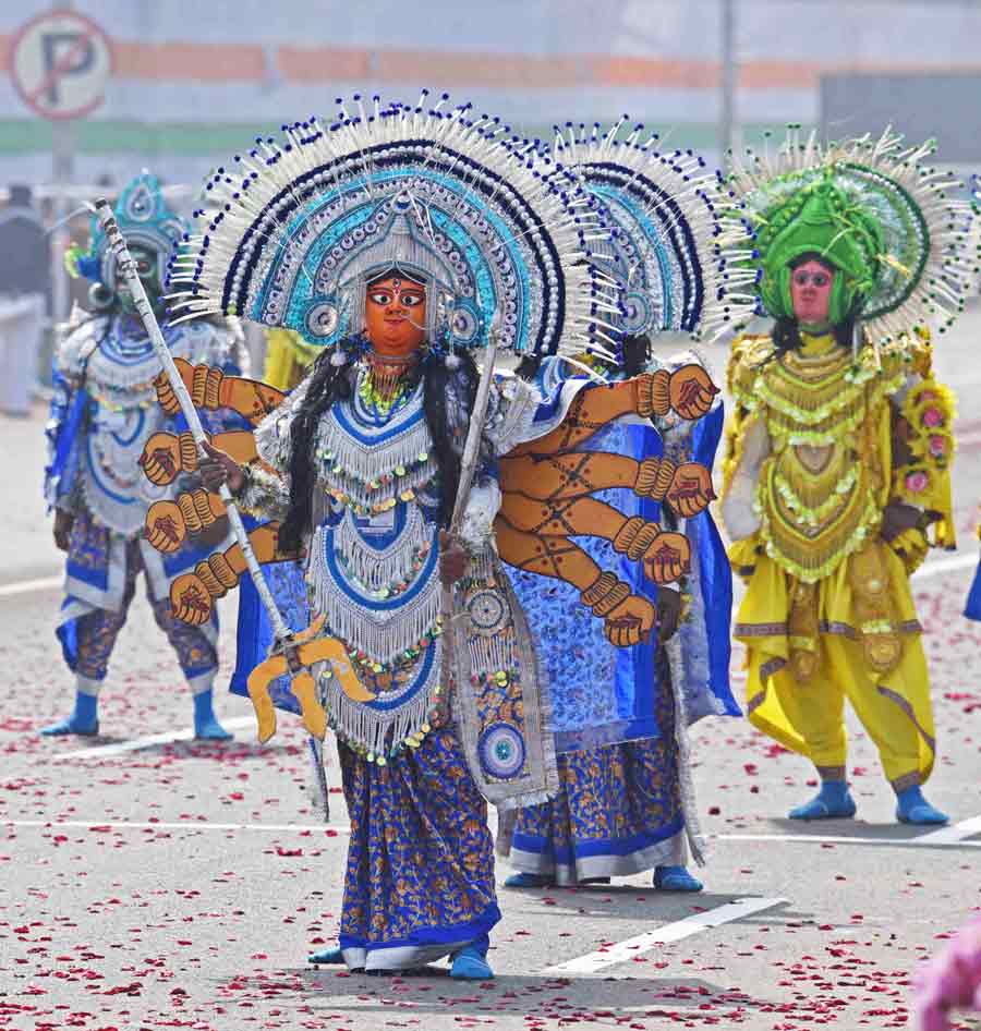 Chhau dance artistes from Purulia give a lively performance