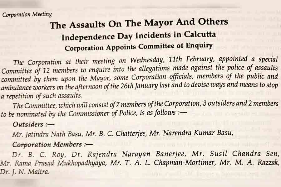 The Calcutta Municipal Gazette publishes the formation of enquiry committee on the police attack on Bose
