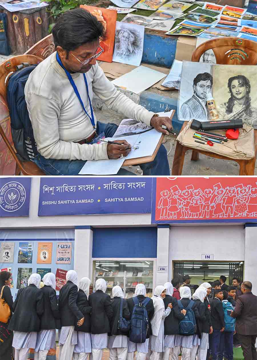 As the 47th International Kolkata Book Fair ends on Wednesday, My Kolkata captured a few moments. Many students were seen buying books on Tuesday. A portrait artist was busy making live portraits