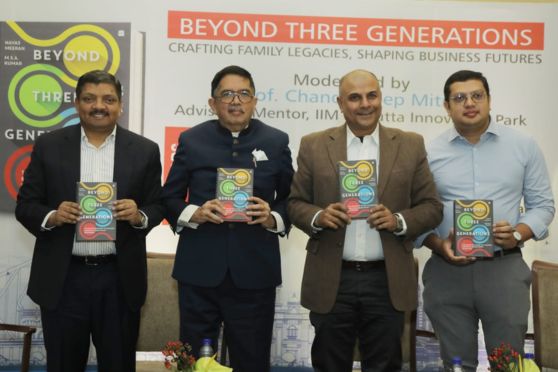 The grand book launch event heralded a purposeful dialogue on entrepreneurship in the presence of some of the leading lights from the Indian business scene. L-R: Navas Meeran (Chairman, Group Meeran); M S A Kumar (Family business advisor and CEO coach); Prof Chandradeep Mitra (Founder & CEO, Pipal Majik and Advisor & Mentor, IIM Calcutta Innovation Park), Firoz Meeran (Vice Chairman of Group Meeran & Managing Director, Scoreline Sports).