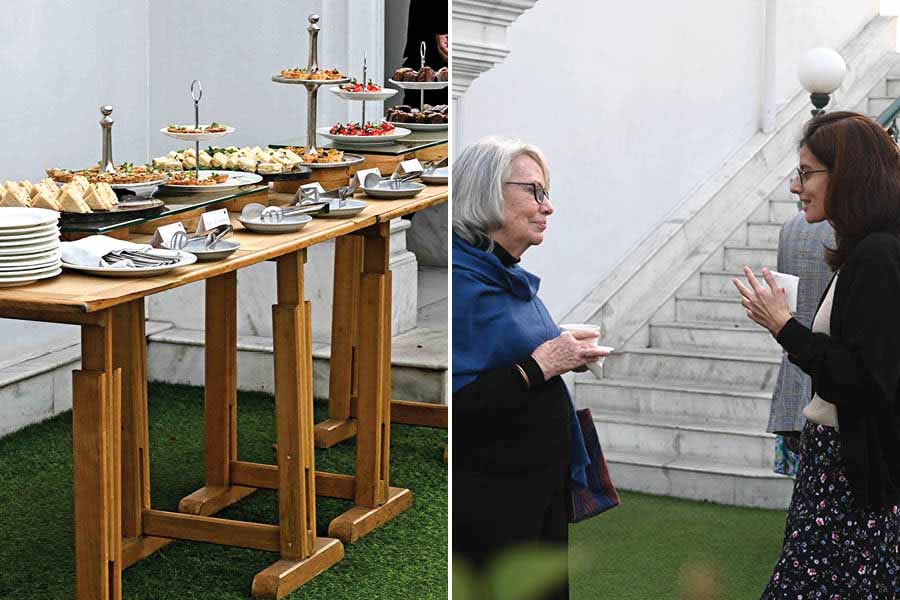 (Left) A glimpse of the late-afternoon spread at Glenburn Penthouse ahead of the session; (eight) Elizabeth Decker, director, Chaitown Community, with graphic designer Urvashi Suraiya