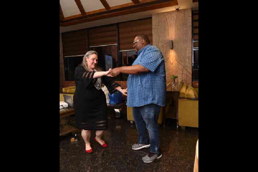 Melinda Pavek shakes a leg with her partner Brandon Dorsey