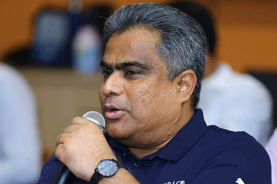Rajib Roy Chowdhury, senior general manager of Vedic Village Spa & Resort, speaks at the event.