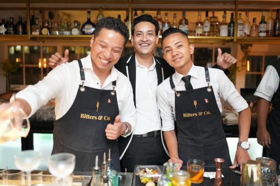 In between the takeover, Pankaj Gusain (extreme left) slipped behind the bar for a quick minute