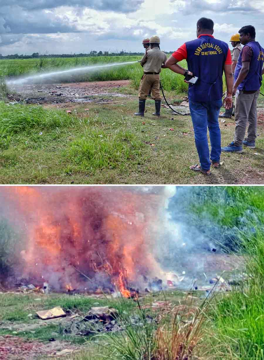 West Bengal police recovered and destroyed illegal fireworks weighing 45kg at Baruipur in South 24-Parganas district