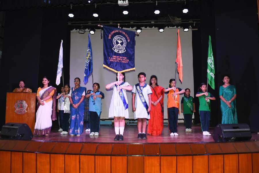 Badge holders with House Mothers Shri Shikshayatan Schools  Investiture Ceremony for the junior section