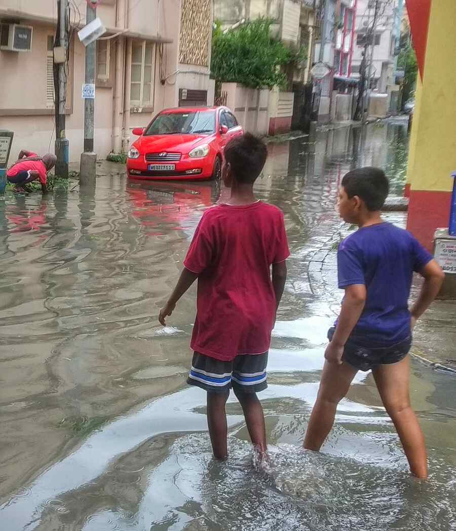 Overnight rain left different areas in north and south Kolkata waterlogged. Residents of Lake Gardens too woke up to inundated roads