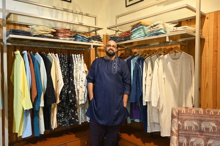 The present collection at ‘Roy’, which comprises sustainable fabric and organic prints, boasts intricate detailing and stitchwork — a skill which Abhisek aces. The soothing colour palette in pastel shades, the embroidery, the traditional motifs as well as the hint of quirk makes ‘Roy’ an oh-so-fetch label
