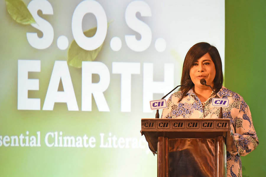 Sujata Guin, the chairperson of CII Indian Women Network, speaks at the event.