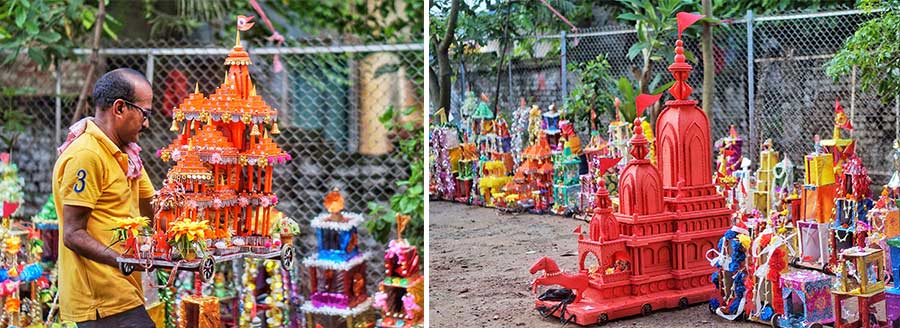 Hundreds of people came to take part and watch the rath-making competition at NabaYubak Sangha Club near Parnasree on Tuesday 