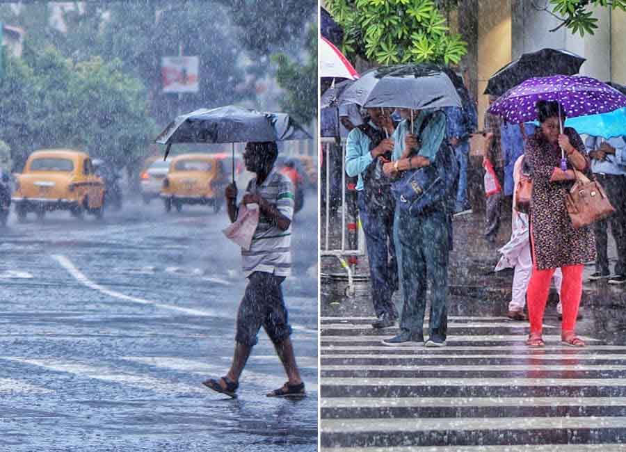 Commuters were caught in heavy rain near Park Street on Friday afternoon. A depression over northwest and adjoining westcentral Bay of Bengal off Odisha and adjoining north Andhra Pradesh coasts will bring light to moderate rainfall in the next three days