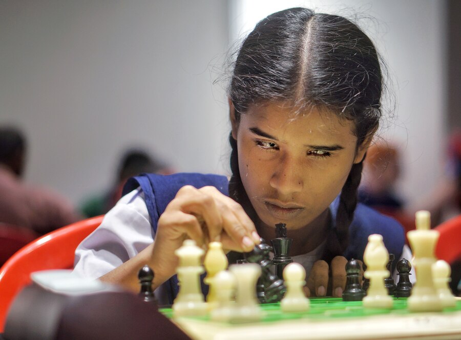 A visually impaired participant makes a calculated move. The tournament was played in a league format with 5 rounds, each lasting 20 minutes. Participants played 5 games in total, and their performance was judged based on these games. Atin Sengupta mentioned, ‘We would have had about 25 more entries but there are exams going on at the Jadavpur University, so we couldn’t have representation from there. We aim to set up free chess coaching for these children to help them showcase their talents, but we need sponsorship to make this happen’