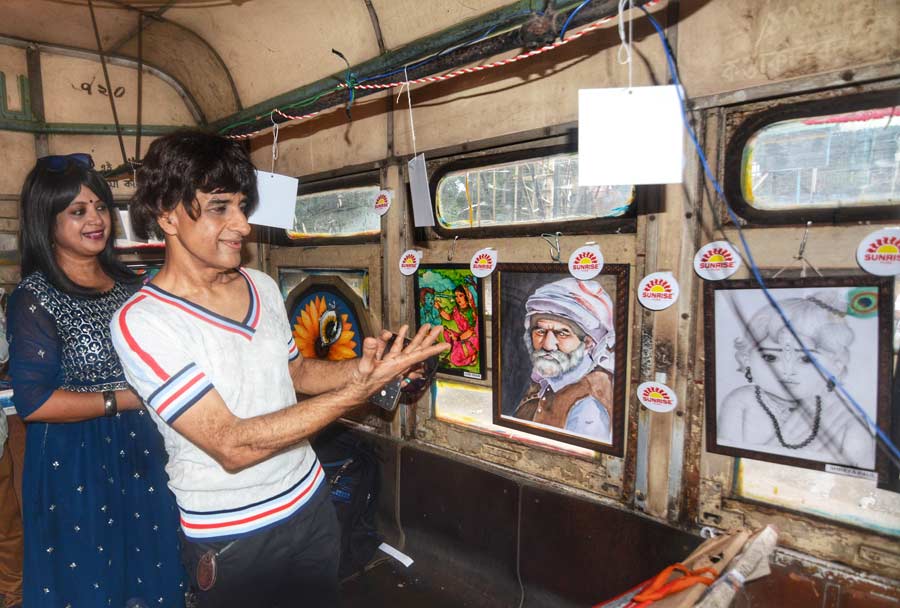 The 'Sunrise Tram Tales' exhibition was held to promote the heritage trams of Kolkata. It offered an unique opportunity to visitors to experience an art exhibition inside a tram at Esplanade on Monday  
