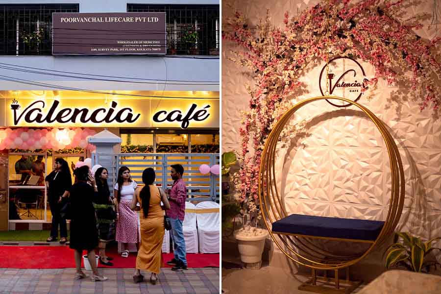 (Left)The exterior of Valencia Cafe on its opening day; (right) the Instagrammable swing inside