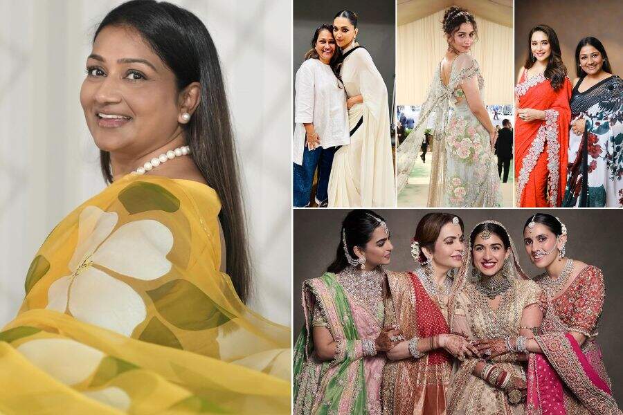 Dolly Jain — who has expertly draped saris for Deepika Padukone, Alia Bhatt, Priyanka Chopra, Madhuri Dixit and many others — dressed the Ambani ladies for Anant Ambani and Radhika Merchant’s wedding