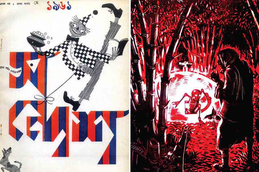(Left) Revived by Ray in 1961, Sandesh witnessed the birth of Satyajit Ray as a writer for children; (right) Satyajit Ray’s illustration for ‘Bankubabur Bandhu’, Ray’s first short story