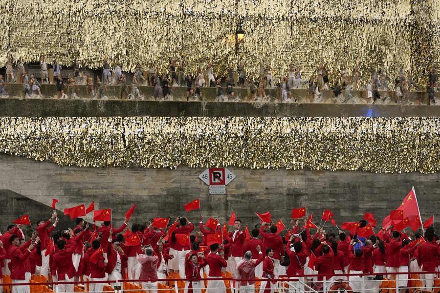 Athletes from China during the opening ceremony of the 2024 Paris Summer Olympics in Paris, on Friday, July 26, 2024.